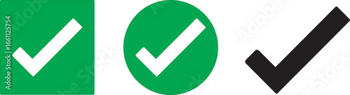 Green and black check mark icon set.