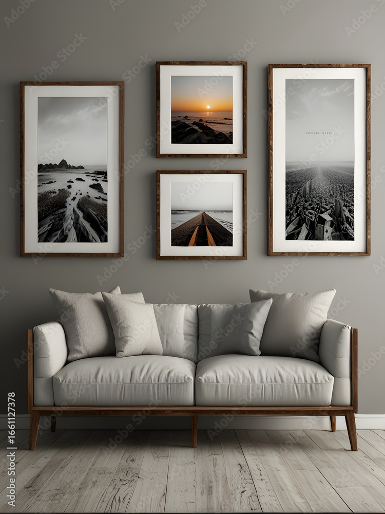 Fototapeta premium The living room is decorated with simple art picture frames.