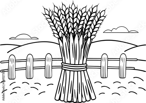 Wheat Sheaves with Rustic Background – Agriculture Vector Illustration
