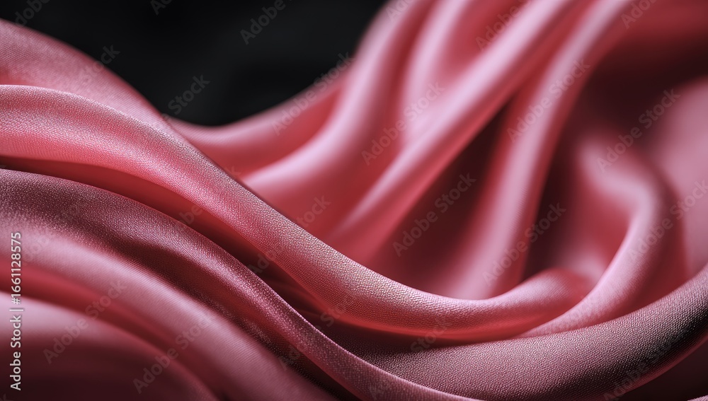 Obraz premium Luxurious, flowing, crimson silk fabric in soft folds, dark background
