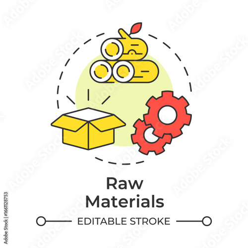 Raw materials multi color concept icon. Basic components for beginning of production process. Inventory type. Round shape line illustration. Abstract idea. Graphic design. Easy to use in article