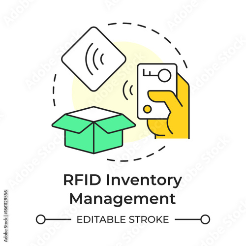 RFID inventory management multi color concept icon. Radio frequency identification. Resources control system. Round shape line illustration. Abstract idea. Graphic design. Easy to use in article