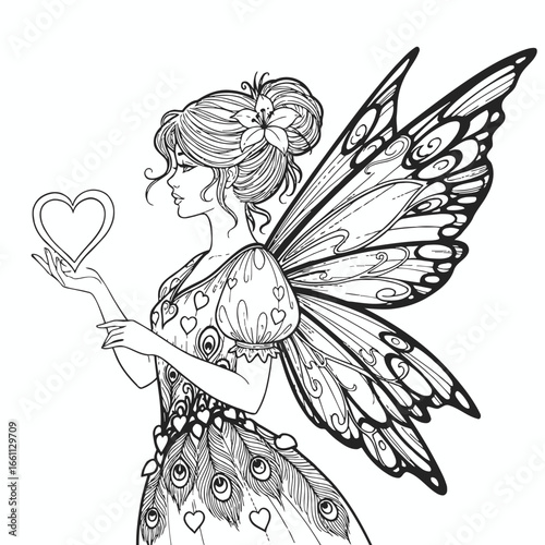 Beautiful Fairy with Butterfly Wings Holding a Heart.