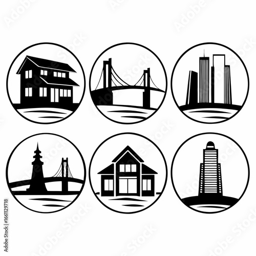 Architecture and building icon set with various building and landmark