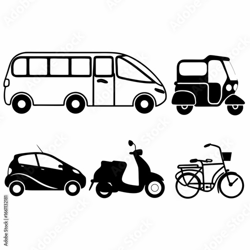 Various transportation icons representing different modes of urban travel