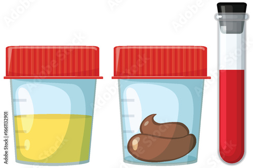 Urine, Stool, and Blood Sample Containers Illustration