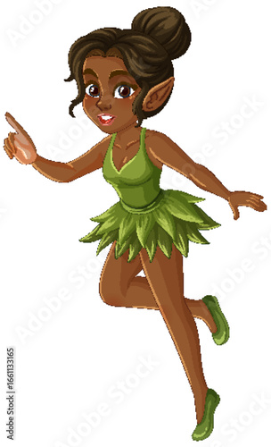 Charming Fairy in Green Leaf Dress Illustration