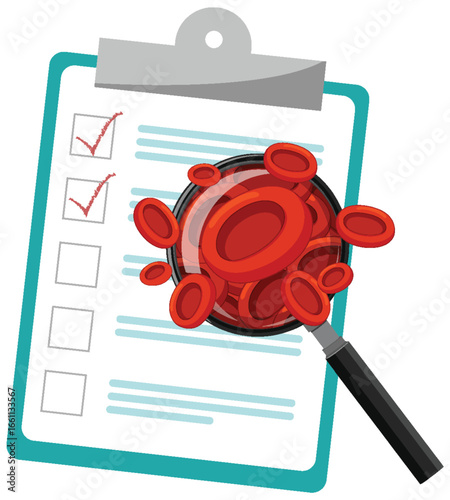 Magnified Red Blood Cells Over Medical Checklist Illustration