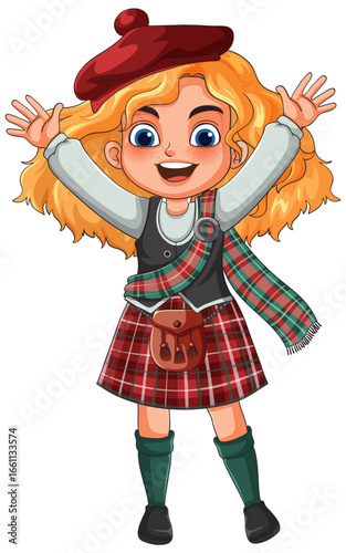 Happy Girl in Traditional Scottish Highland Dress