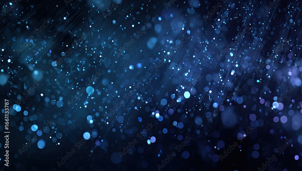 Fototapeta premium Abstract blue bokeh background with scattered particles and diagonal lines