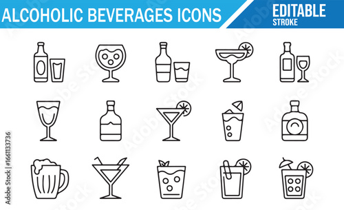 Cocktail, Beer, and Liquor Icon Collection for Hospitality and Bars