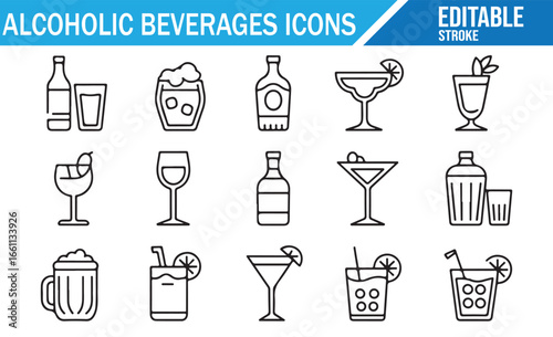 Set of Alcoholic Drink Icons for Bar and Restaurant Menus