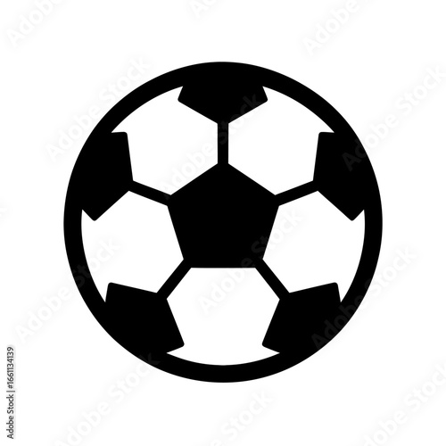 A classic black and white soccer ball icon, perfect for sports-related designs, apps, and websites, symbolizing competition, teamwork, and athletic achievement.