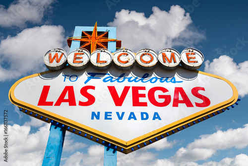 Las Vegas Nevada welcome sign road marker in iconic travel destination