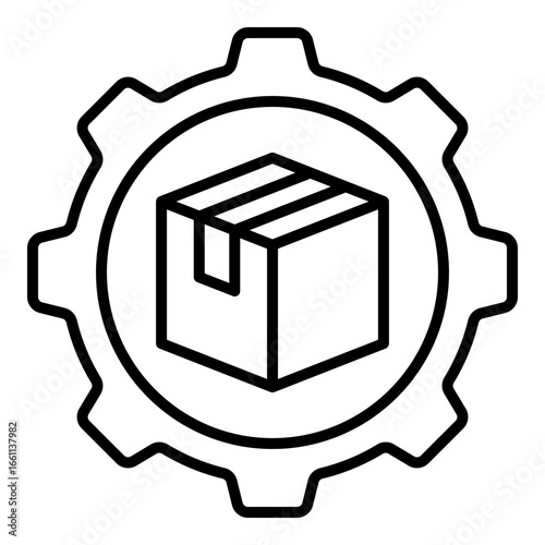 Gear with parcel icon, symbolizing logistics management, automated delivery systems, and supply chain efficiency.
