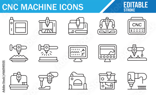 CNC Technology and Machine Tool Icons for Industrial Use