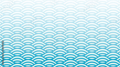 Seamless Japanese wave pattern vector with blue gradient background. Ideal for fabric prints, wallpaper, packaging, wrapping paper, traditional Asian art, modern decoration, and graphic design project
