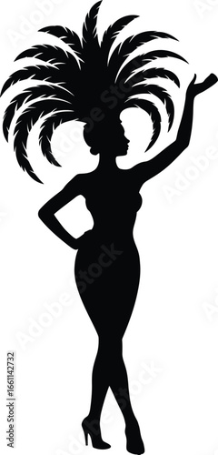 Cabaret Showgirl Silhouette with Feather Headdress Vector