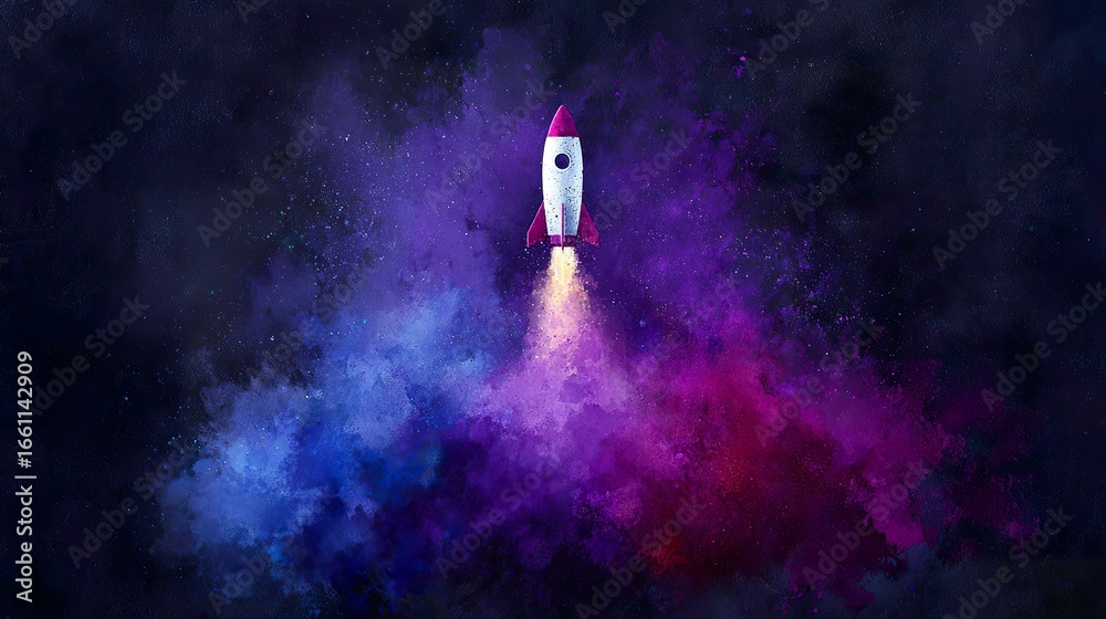 Naklejka premium Rocket launching into space illustration