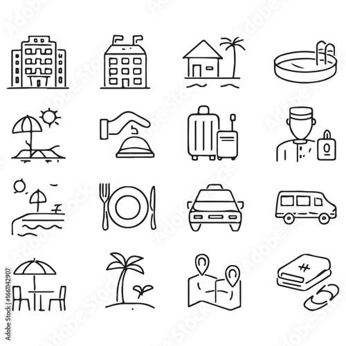Resort Line Editable Icons set vector.
