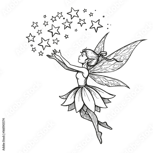 Flying Fairy Reaching for Magical Stars Illustration.