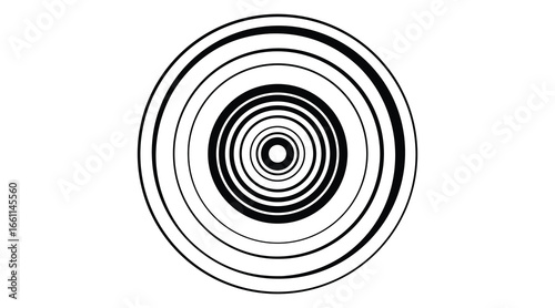 A striking black and white spiral design, resembling a hypnotic coil or a target, creates a captivating circular pattern