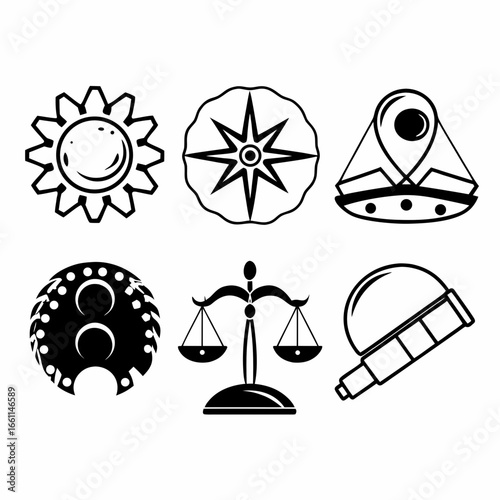 Collection of astrological and astronomical symbols isolated on white background for design projects