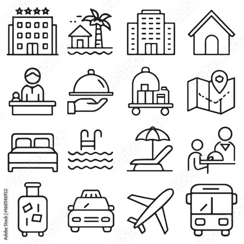 Resort Line Editable Icons set vector.