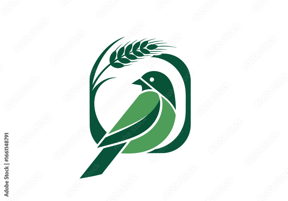 Fototapeta premium Green bird and wheat logo design for agriculture business