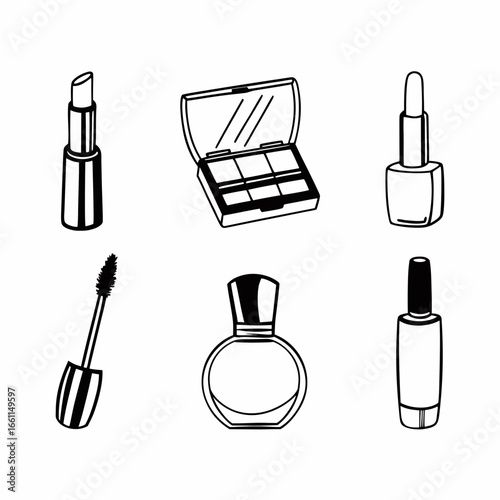 Illustration of makeup and cosmetic products isolated on white background for beauty theme