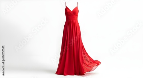 Elegant red chiffon dress isolated on white background