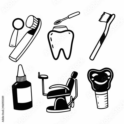Dental care tools and equipment isolated on white background for oral hygiene and health