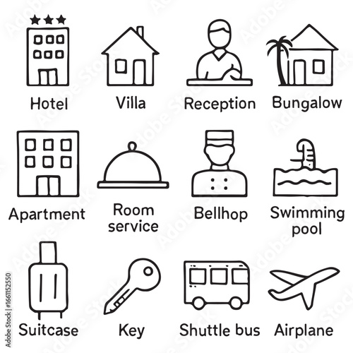 Resort Line Editable Icons set vector.