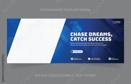 Business banner template design with image space replacement with blue color
