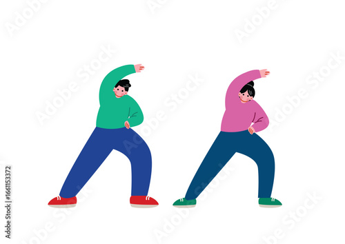 ラジオ体操をする男女