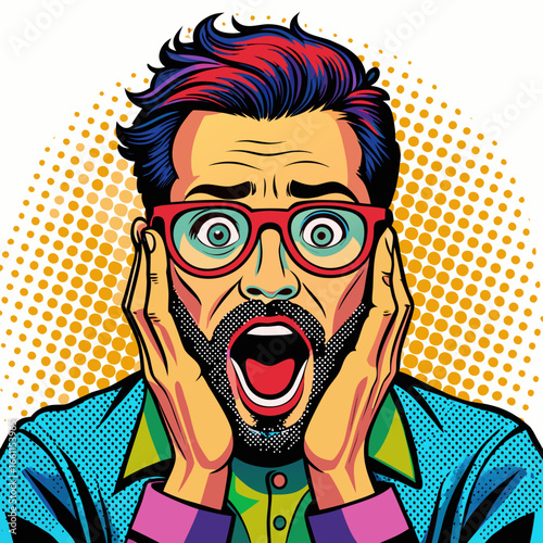 Pop Art Comic Shocked Man with Glasses Vector on White Background