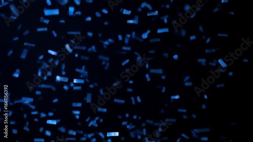 Abstract Blue Confetti Falling in Dark Space Slow Motion
