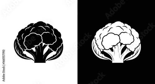 A cauliflower head icon in a black and white split design, representing cruciferous vegetables and low-carb healthy diets like keto.