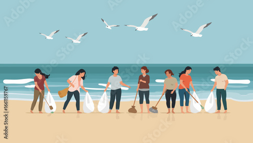 Coastal Cleanup Crew: Volunteers Collecting Beach Litter