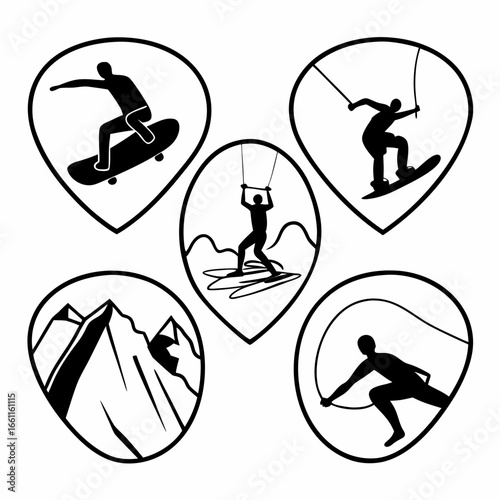 Extreme sport icons collection isolated on white background