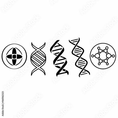 Illustration of dna helix, atom and molecule isolated on white background