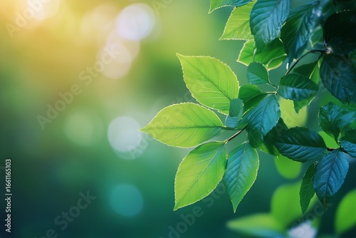 Lush Green Leaves Basking in Sunlight in a Tranquil Forest Environment