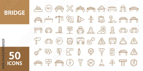 civil engineering transport icon collection 50 bridge road construction line vectors for mapping and design