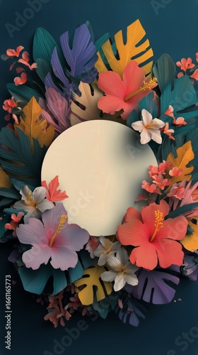 Colorful Floral Arrangement Showcasing a Vibrant Design With Tropical Element...