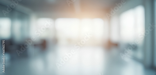 Blurred empty open space office. Abstract light bokeh at office interior background for design.