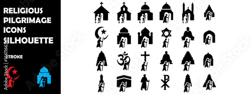 Religious Pilgrimage Symbol Silhouette Vector Set – Spiritual Journey, Faith and Worship Icons