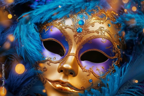 Colorful Carnival Mask With Intricate Design and Vibrant Feathers for Celebra...