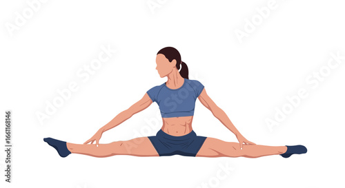 Athletic Woman Performing a Full Split Exercise for Fitness and Flexibility