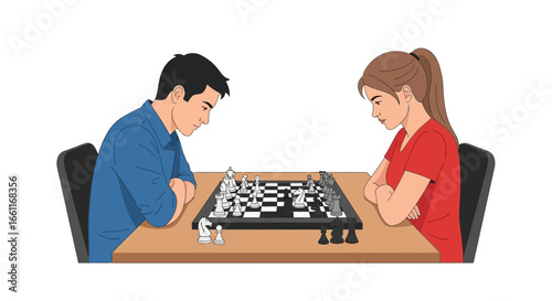 Competitive chess match between two players, strategic thinking and competition