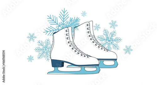 Delicate illustration of ice skates and snowflakes for winter time
